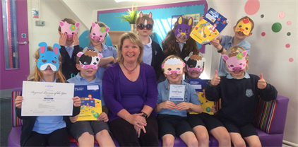 2nd photo of Sian-Elin Jones with some of her French pupils from Ysgol Iolo Morganwg